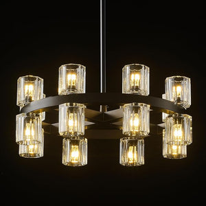 Black Wagon Wheel Chandelier 18" Modern Farmhouse 16‑Light K9 Fixture