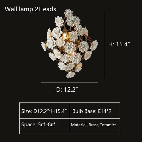 Brass and Ceramic Flower Art Chandelier Post Modern Light Luxury Style for Living and Dining Areas - Arialamps