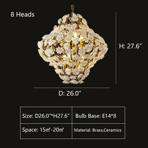 Brass and Ceramic Flower Art Chandelier Post Modern Light Luxury Style for Living and Dining Areas - Arialamps