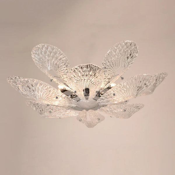 BU Bella Murano Glass Flower Chandelier-1-Tier: 33"W x 12"H-Clear-