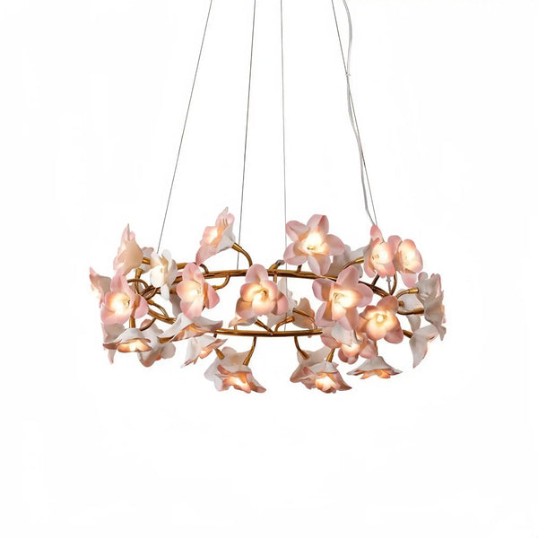 Ceramic Blossom Flower Round Bedroom Chandelier-Chandeliers-Arialamps