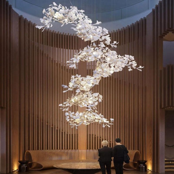 Ceramic Ginkgo Branch Chandelier Light-chandeliers for dining room,chandeliers for stairw-98.5" L-Arialamps