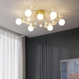 Ceramic Ginkgo Glass Ceiling Lamp-7+6 Heads 39.4"X H 11.8"-