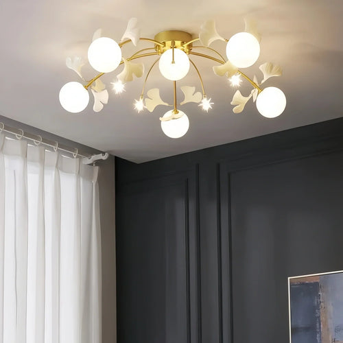 Ceramic Ginkgo Glass Ceiling Lamp-6+5 Heads 39.4"X H 11.8"-