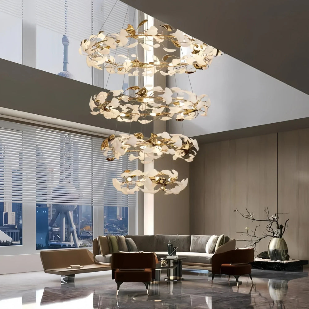 Ceramic Ginkgo Rings Linear Branch Chandelier-