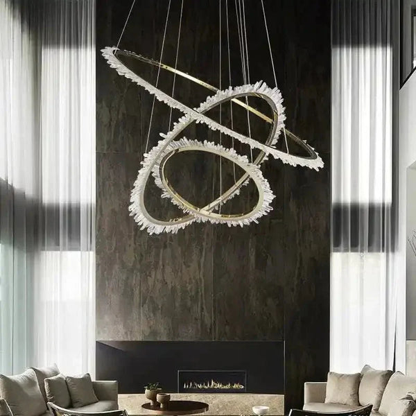 Cervine Modern Rock Crystal Ring Round Chandelier Cluster - Arialamps