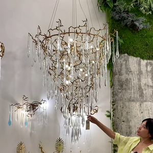 Chic Modern French Branch Copper Crystal Chandelier for Living Room Foyer and Dining Room Lighting-Chandeliers-Arialamps