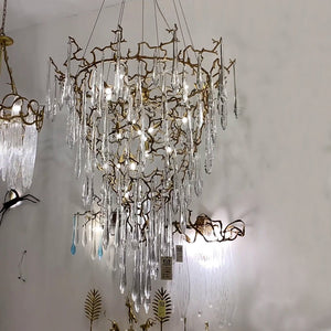 Chic Modern French Branch Copper Crystal Chandelier for Living Room Foyer and Dining Room Lighting-Chandeliers-Arialamps