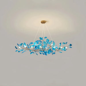 Modern ginkgo blue glass leaves chandelier