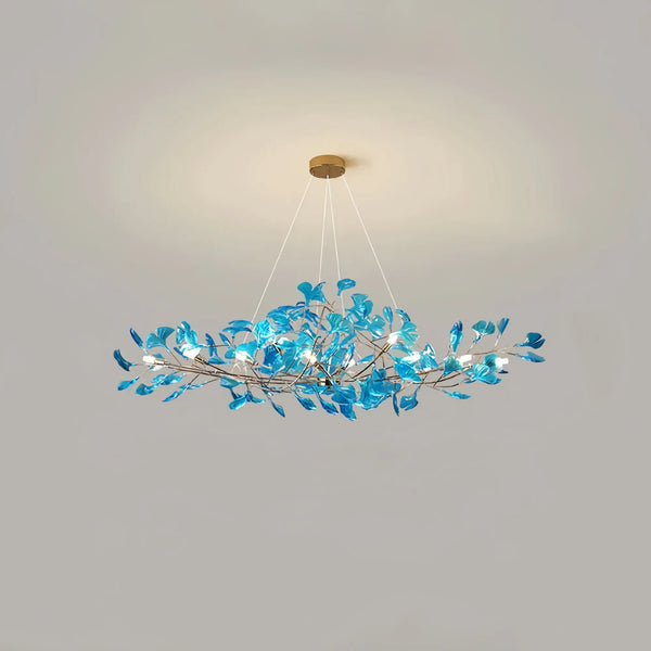 Modern ginkgo blue glass leaves chandelier
