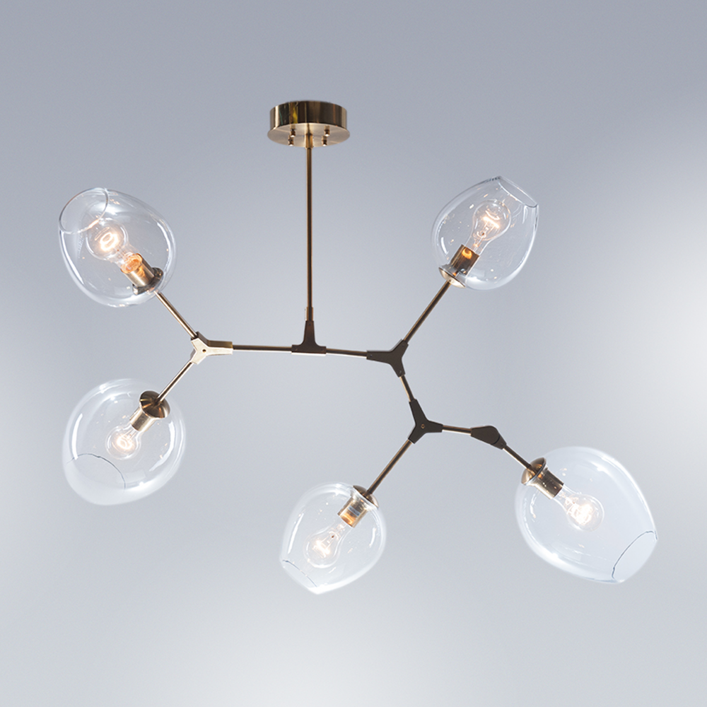 Covington Drop Globe Branching Bubble Chandelier 30''-Chandelier-Clear Glass-Brass-Arialamps