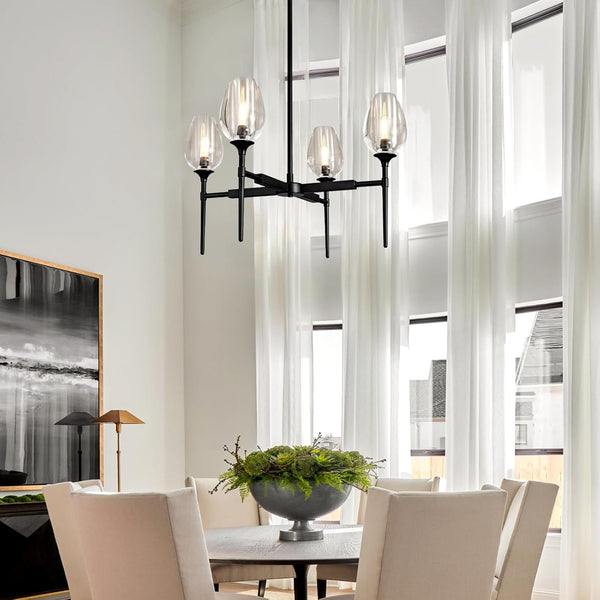 Crystal Black Adjustable 28" Tulip Pendant Chandelier with 4 Lights