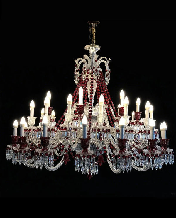 Customize 40 Lights Zanith Chandelier Clear & Red Crystal Lighting - Arialamps