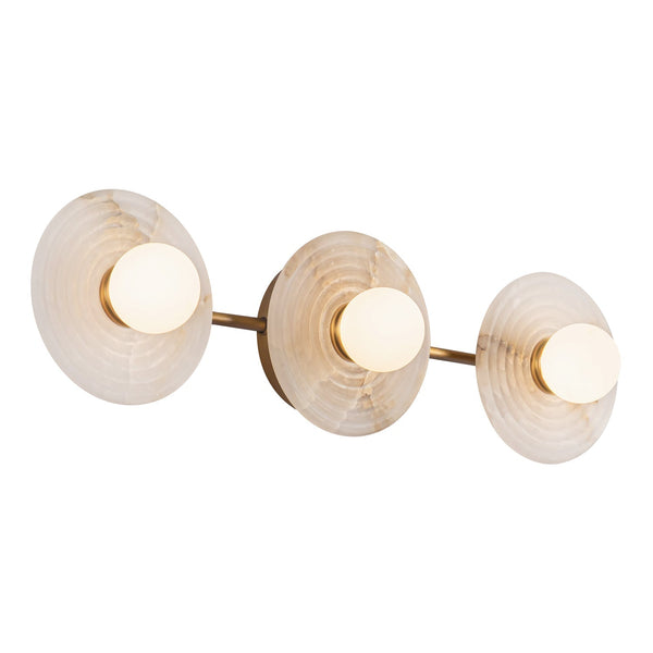 Dahlia Triple Alabaster Wall Sconce-Vintage Brass-Arialamps
