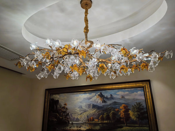 Designer Favorite Brass Branch Chandelier with Artistic Flower Glass for Dining Room Living Room and Kitchen Island-Chandeliers-Arialamps