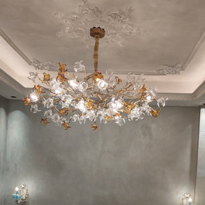 Designer Favorite Brass Branch Chandelier with Artistic Flower Glass for Dining Room Living Room and Kitchen Island-Chandeliers-Round/12 Lights/D23.6"*H15.7"-Warm Light-Arialamps