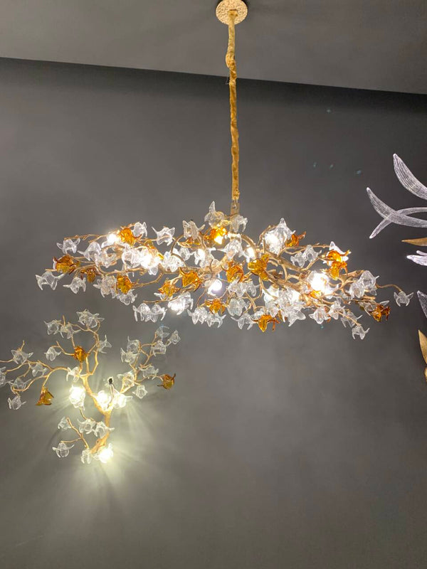 Designer Favorite Brass Branch Chandelier with Artistic Flower Glass for Dining Room Living Room and Kitchen Island-Chandeliers-Arialamps