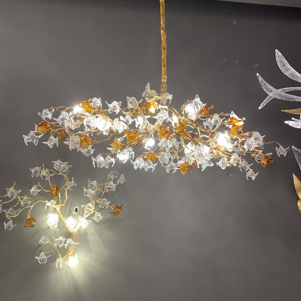 Designer Favorite Brass Branch Chandelier with Artistic Flower Glass for Dining Room Living Room and Kitchen Island-Chandeliers-Linear/12 Lights/L39.4"*W15.75"*H15.75"-Warm Light-Arialamps