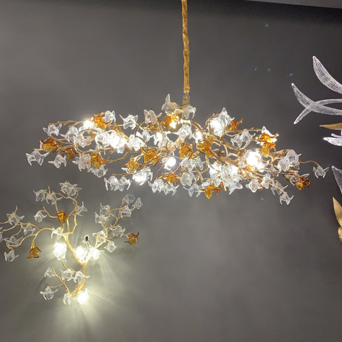 Designer Favorite Brass Branch Chandelier with Artistic Flower Glass for Dining Room Living Room and Kitchen Island-Chandeliers-Linear/12 Lights/L39.4"*W15.75"*H15.75"-Warm Light-Arialamps