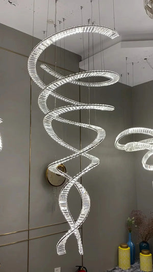 Designer Foyer Living Room Ceiling Light Fixture Stylish Spiral Crystal Chandelier for Hotel Entrance - Arialamps