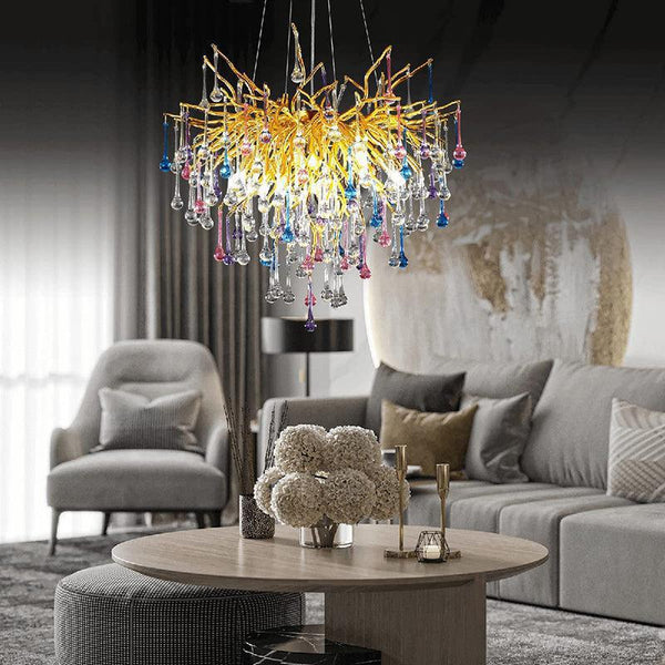 Doris Crystal Branch Chandelier 23.5"D Gold-Chandelier-Arialamps
