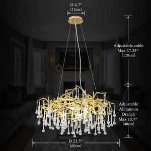 Doris Crystal Round Branch Chandelier 23.5"D Gold-Chandelier-Arialamps