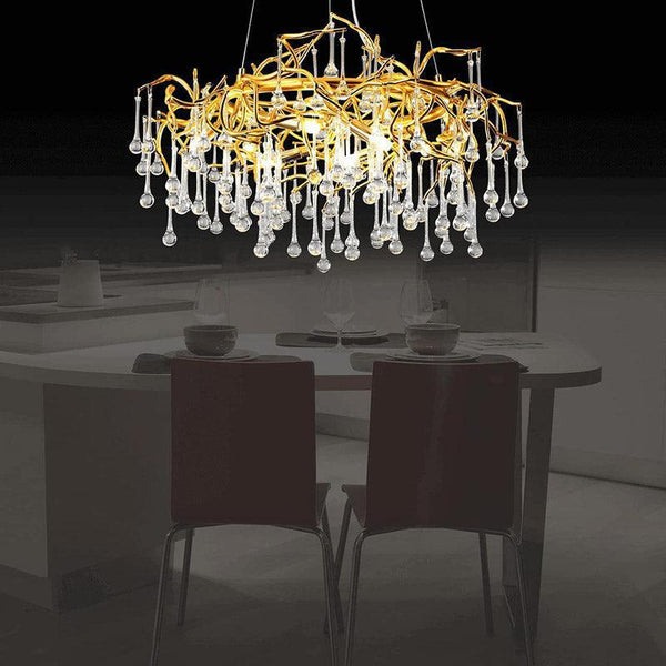 Doris Crystal Round Branch Chandelier 23.5"D Gold-Chandelier-Arialamps