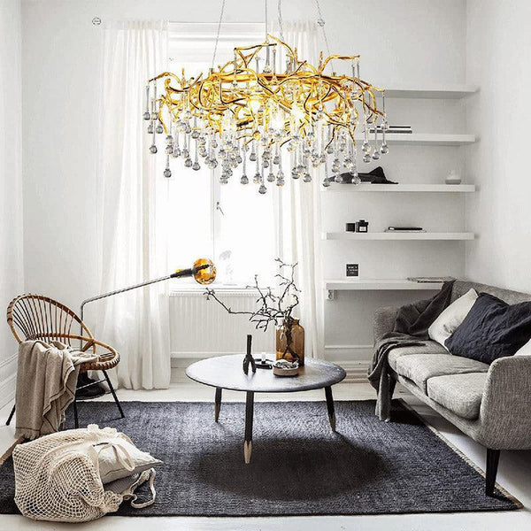 Doris Crystal Round Branch Chandelier 23.5"D Gold-Chandelier-Arialamps