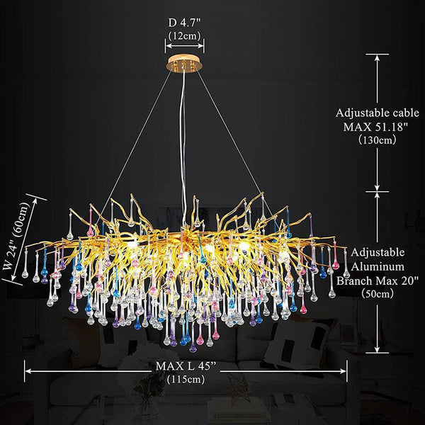 Doris Rain Crystal Branch Chandelier 54"L-Chandelier-Arialamps