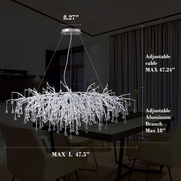 Doris Rectangle Branch Chandelier 45"L Silver-Chandelier-Arialamps