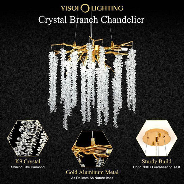 Doris White Crystal Branch Round Chandelier D20.5" L45"-Chandelier-Arialamps