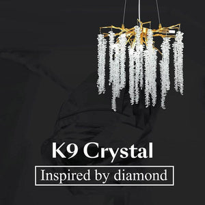 Doris White Crystal Branch Round Chandelier D20.5" L45"-Chandelier-Arialamps
