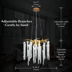 Doris White Crystal Branch Round Chandelier D20.5" L45"-Chandelier-Arialamps