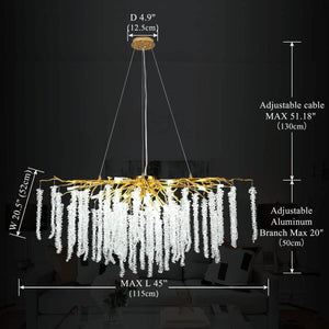 Doris White Crystal Branch Round Chandelier D20.5" L45"-Chandelier-Arialamps