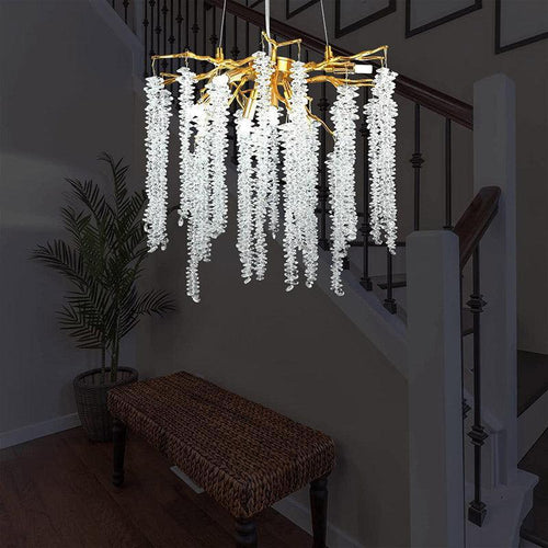 Doris White Crystal Branch Round Chandelier D20.5" L45"-Chandelier-20.5"D Round-Arialamps