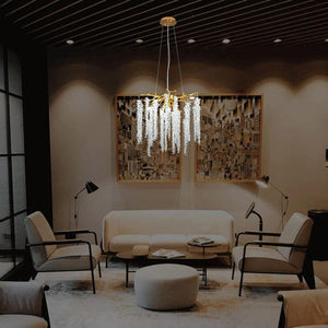 Doris White Crystal Branch Round Chandelier D20.5" L45"-Chandelier-Arialamps