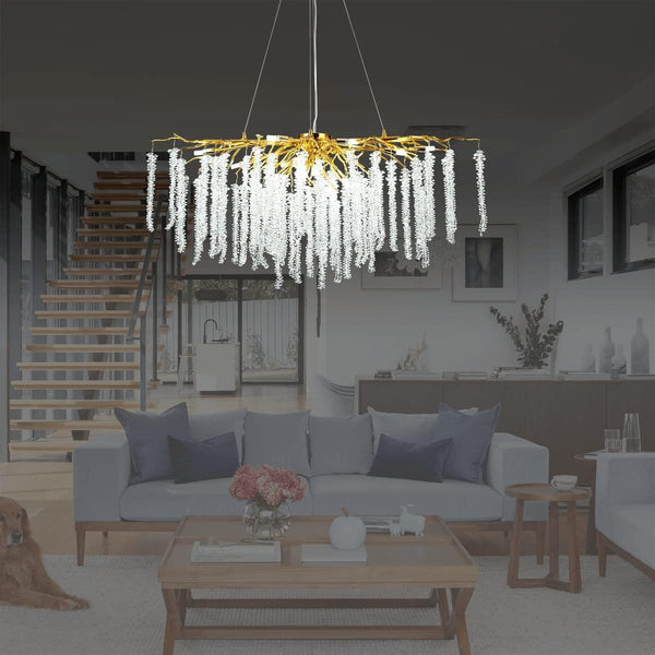 Doris White Crystal Branch Round Chandelier D20.5" L45"-Chandelier-45"L Rectangle-Arialamps