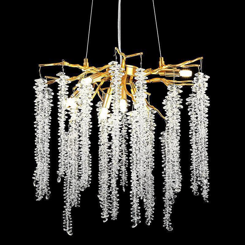 Doris White Crystal Branch Round Chandelier D20.5" L45"-Chandelier-Arialamps