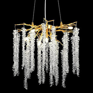 Doris White Crystal Branch Round Chandelier D20.5" L45"-Chandelier-Arialamps