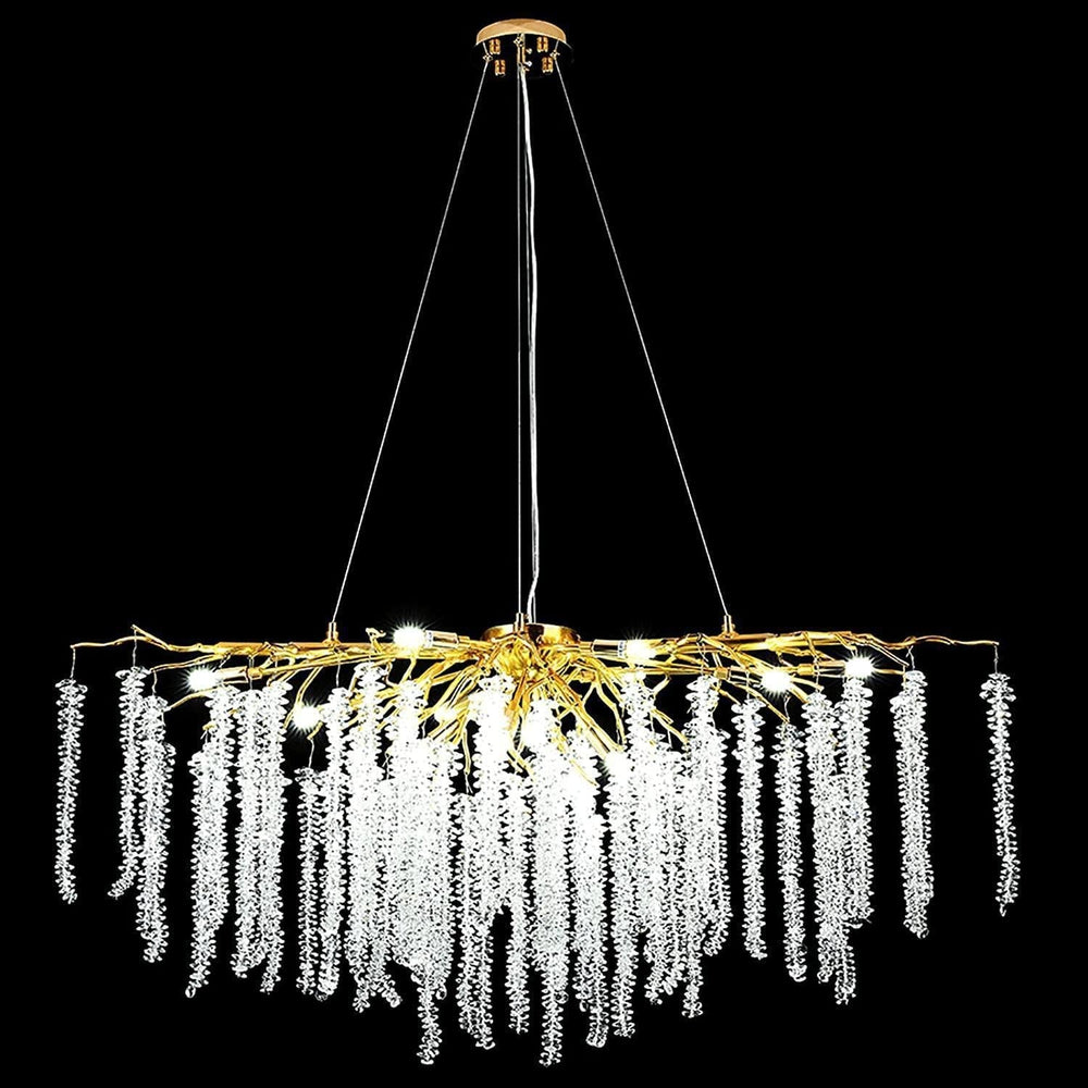 Doris White Crystal Rectangle Branch Chandelier Gold 45"L-Chandelier-Arialamps
