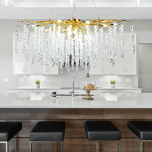 Doris White Crystal Rectangle Branch Chandelier Gold 45"L-Chandelier-Arialamps