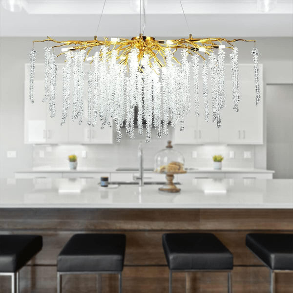 Doris White Crystal Rectangle Branch Chandelier Gold 45"L-Chandelier-Arialamps
