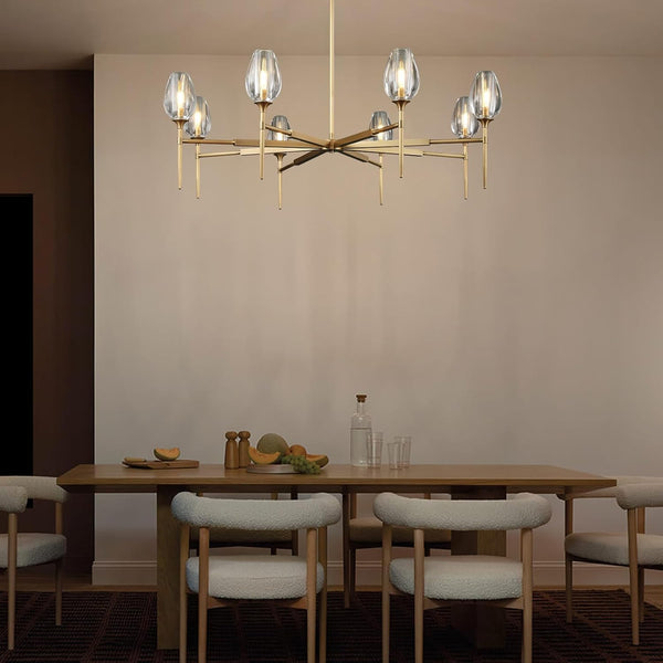 Elegant 8-Light Brass Crystal Chandelier with Gold Finish 54in Round