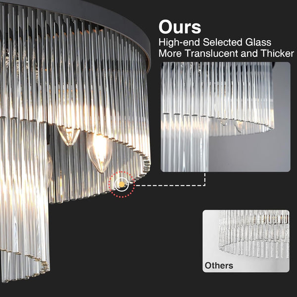 Elegant Black Glass Two-Tier 31.5" 10-Light Modern Chandelier
