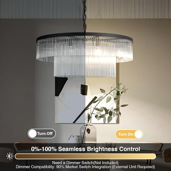 Elegant Black Glass Two-Tier 31.5" 10-Light Modern Chandelier