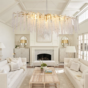 Elegant Crystal Icicle Chandelier in Branch Style for Dining Table Use-Chandeliers-Rectangle L47.2"*W17.7"*H15.7"/12 Lights/13.2kg-Gold-Warm Light-Arialamps