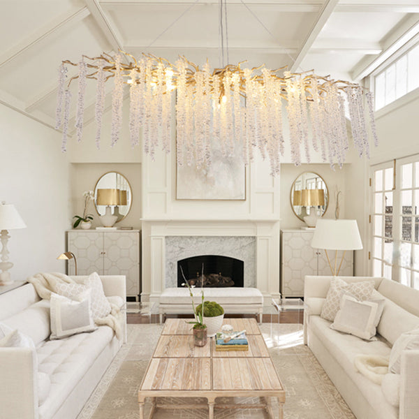 Elegant Crystal Icicle Chandelier in Branch Style for Dining Table Use-Chandeliers-Rectangle L47.2"*W17.7"*H15.7"/12 Lights/13.2kg-Gold-Warm Light-Arialamps