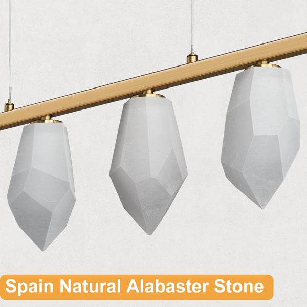 Elegant Gold Alabaster 6-Light Linear Chandelier for Dining