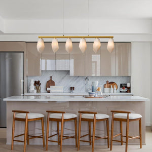 Elegant Gold Alabaster 6-Light Linear Chandelier for Dining
