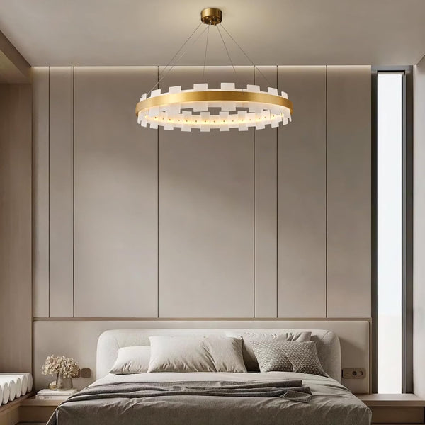 Elegant Spanish Alabaster Round Chandelier 31.5" Diameter with Adjustable Height
